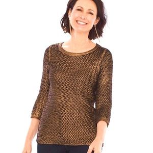 NWOT Chico’s Copper foiled pullover sweater
